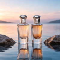 Botol Parfum Kaca Premium Artisan 50ml Persegi Transparan Matte Frost Decal Berkualitas Tinggi, Bagian Atas Lebar Bagian Bawah Sempit, Tebal Minimalis