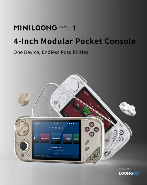 MINILOONG Pocket 1 4-Inch Modular Handheld Game Console Powered by LOONGOS 64GB Card Customized for All Ages