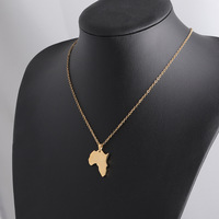Collier Hip Hop Carte d'Afrique en Acier Inoxydable Vierge, Pendentif Carte d'Afrique Gravée avec Nom