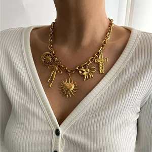 Stainless Steel DIY Fashionable Bow <b>Cross</b> Pendant 18K Gold Color Vacuums Plating Trendy Vintage Lovers Number Pearl Buddhism - Product Image 3