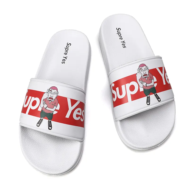 Moda özel Logo terlik boş erkek slaytlar PVC taban kaymaz sandalet slaytlar