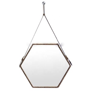 Decorativo medio hexagonal <span class=keywords><strong>colgar</strong></span> de <span class=keywords><strong>espejo</strong></span> de pared con correa de cuero - Product Image 1