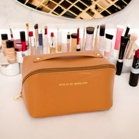 Élégante Trousse de Maquillage Personnalisable et Imperméable, Pochette de Toilette Portable en Cuir PU pour Cosmétiques