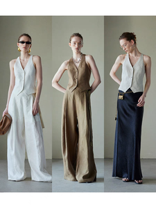 Gilet de costume pour femme, personnalisable, en pur lin, robuste, coupe ajustée, style débardeur, style 'Old Money', pour <span class=keywords><strong>pantalon</strong></span> d'été - Product Image 5