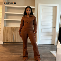 Ensemble de vêtements pour femmes, veste zippée à col court personnalisée et pantalon évasé, vêtements de sport, tenues de fitness, streetwear, ensembles 2 pièces