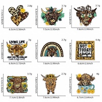 Patchs brodés motif Vache des Highlands et Tournesol, thermocollants et à coudre, assortiment de 50 styles, thème Western Cowboy, pour vêtements, chapeaux, sacs et décoration DIY
