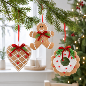 Heart Shaped <b>Gingerbread</b> Ornament Glitter Fabric Hanging <b>Decoration</b> for <b>Christmas</b> Tree Window Holiday Wholesale - Product Image 2