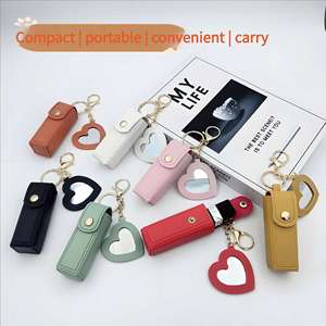 Hot Selling Portable Lipstick Envelope <b>Keychain</b> Love Mirror Lipstick Protective <b>Leather</b> Case Cute Bag Pendant for Women - Product Image 4