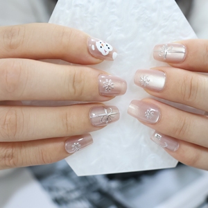 Vente en gros 10Pcs <span class=keywords><strong>Faux</strong></span> ongles courts carrés Noël Bonhomme de neige Motif Oeil de chat <span class=keywords><strong>rose</strong></span> Presse sur ongles pour enfants - Product Image 4