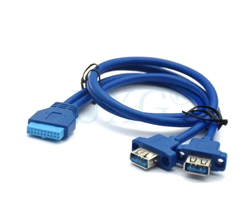USB3.0 듀얼 포트 USB 3.0 여성 나사 마운트 패널 유형 마더 보드 20pin 케이블 PC 케이스 케이블 20 핀 30cm 50cm 80cm