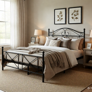 Металлическая двуспальная кровать без пружинного блока, простая сборка, современная кованая кровать размера «queen-size» для главной спальни или гостевой комнаты - Product Image 4