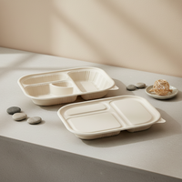 Boîte à lunch jetable en amidon de maïs 1000 ml, trois ou six compartiments, vaisselle en plastique de qualité alimentaire pour emporter, assiettes et bols