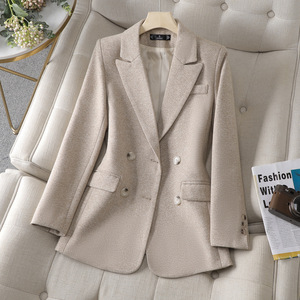 <b>Brown</b> <b>Wool</b> Blazer For Women Mid Length Warm Solid Color Autumn Winter Style - Product Image 2