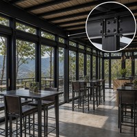 Véranda moderne en alliage d'aluminium robuste de qualité commerciale, grande portée, structure renforcée, double vitrage trempé Low-E pour hôtel