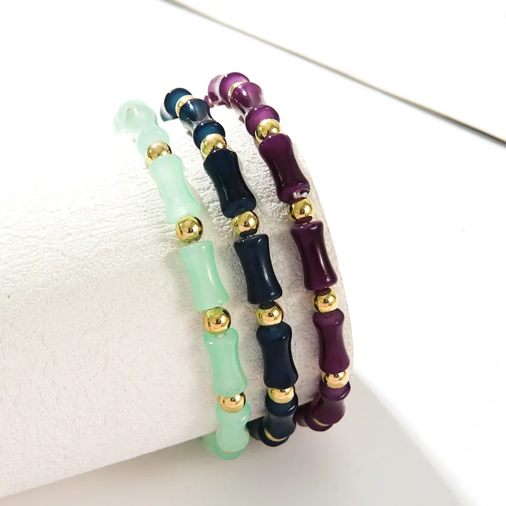YW Fashion Bamboo-Shaped Manual Elastic Beaded Bracelet Beaded Ladies Bracelets For Women