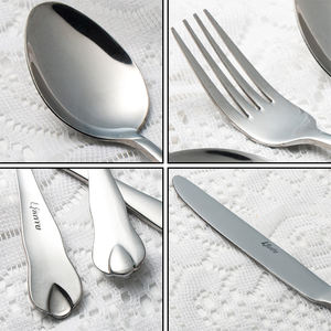 סט סכו "ם נירוסטה הסיטונאי מלוטש כסף תה קינוח שחור כולל סכין מזלג - Product Image 3