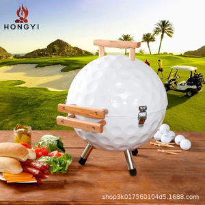 Barbecue portable au charbon de bois Hongyi 35 cm en acier galvanisé, pliable, pour le camping en plein air, avec couvercle et poignées en bois - Product Image 3