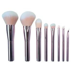 8 adet pembe renk alüminyum sap kozmetik fırçalar için OEM özel etiket Kabuki pudra fondöten fırça