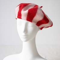 Béret d'hiver pour femme en 100% pure laine respirante, tricoté, style français rayé, tendance, passe-partout, style peintre