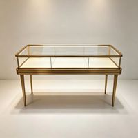 Table de présentation de bijoux vintage en laiton, comptoir en verre trempé avec éclairage LED intégré, vitrine de luxe pour bijouterie