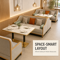 Ensemble de banquette contemporaine avec structure en bois et revêtement en tissu pour restaurant, banquette trois places pour café et hôtel