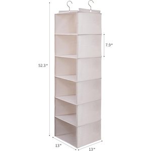 Hanging Closet Organizer <b>6</b>-Shelf With <b>Drawers</b> Detachable Beige Clothing Storage Bedroom Use - Product Image 2