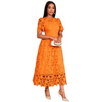 Robe longue d'été élégante et tendance, style vintage européen et américain, col rond, en dentelle transparente, coupe trapèze, taille haute, pour soirée
