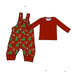 ファッショナブルなクリスマスツリーデザイン赤ちゃん全体パンツセットベビーブティックカスタム服セット幼児男の子