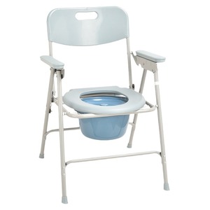 Foldable Steel Pipe Portable Toilet <b>Chair</b> For Elderly Reinforced With Armrests And Seat Support <b>Silver</b> Color - Product Image 1
