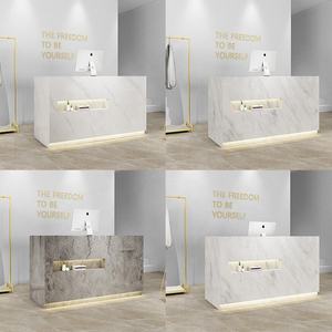 Foshan Factory New Arrival Modern <b>Solid</b> <b>Wood</b> Hair Salon Beauty Reception <b>Desk</b> with Platinum Finish for Hospital Gym & Office Use - Product Image 5