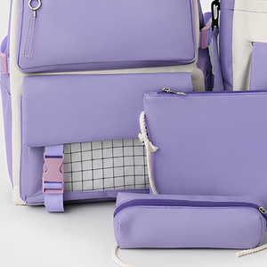 Ensemble de sacs à dos scolaires personnalisés Lilac avec logo, sac à dos souple en Oxford avec trousse pour adolescents - Product Image 5