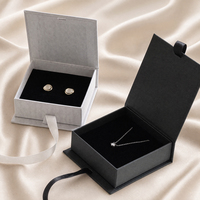 Boîte à bijoux en papier texturé sur mesure, logo personnalisé, fermeture à ruban, étui pour collier, fournitures pour petites entreprises