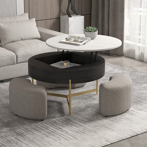 31.5" <b>Round</b> Lift-Top Modern Steel Portable Convertible <b>Coffee</b> <b>Table</b> Set <b>Black</b> - Product Image 4