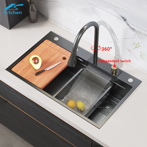 Handmade 304 Stainless Steel Above Mount Waterfall Faucet Farmhouse <strong>Kitchen</strong> Sink with Cup Washer Nano <strong>Step</strong> <strong>Kitchen</strong> Cup Washer - Product Image 4
