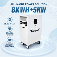 Système de stockage d'énergie tout-en-un 8 kWh avec batterie LiFePO4 et onduleur 5 kW, système de secours solaire domestique au lithium fer phosphate avec surveillance Wi-Fi