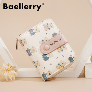 Baellerry Women's Short Wallet With Zipper And Snap Clasp <b>Cute</b> Cartoon <b>Bear</b> Print Multifunctional Everyday Use - Product Image 1