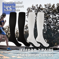 2 paires de chaussettes de compression respirantes pour femmes et hommes, hauteur genou, pour le sport, la course à pied et les voyages (L-XL)