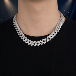 Collar Gargantilla Unisex de Plata 925 con Baño de Rodio y Moissanita, Cadena Figaro, Corte Baguette Geométrico, Estilo Hip Hop, para Boda o Compromiso - Product Image 2