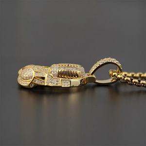 Collier Hip Hop pour Homme avec Microphone et Casque en Zircon Cubique, Accessoires de Musique Rock Entièrement Sertis de Zircons, Pendentif Bijou Iced Out - Product Image 6