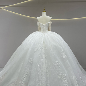JFH67 Classic Modern Sweetheart Lace Chapel Train Wedding Bridal Ball Gown Dresses with Flowers <b>Sequined</b> Crystal - Product Image 4