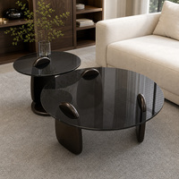 Table basse moderne haut de gamme avec plateau en verre miroir et cadre en bois, design durable, écologique, idéale pour les petits appartements, luxe et confort.