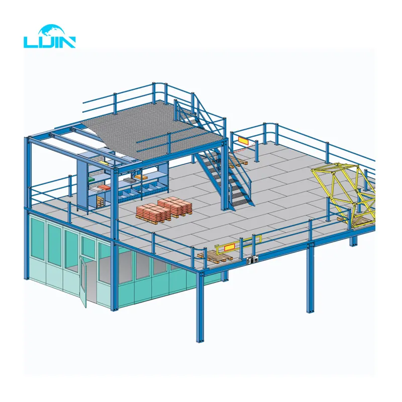 LIJIN Industrial multi- levels powder coating China suppliers Q235 steel metal sheet wooden floor storage pallet rack mezzanine