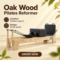 Machine de Pilates Reformer en bois de qualité studio avec cadre en chêne et chariot en mousse à mémoire de forme – Équipement de yoga et Pilates