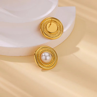 Boucles d'oreilles en acier inoxydable de style petit parfum médiéval avancé grande boucle d'oreille ronde en gros bijoux de perles de Tahiti décents
