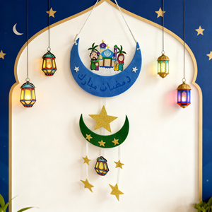2026 Ramadan Hanging - Moon Star <b>Family</b> Pattern Felt Decor for Muslim Festival, Kids Room and Wall <b>Ornament</b> - Product Image 2