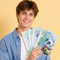 Lot de 480 mini-carnets en PVC 82x111mm, 80g/m², 76 feuilles, motif panda mignon, pochette intérieure colorée, vente en gros par carton