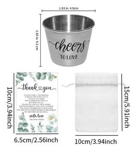 Cadeaux de fête pour la fête nuptiale : verres à shot en acier inoxydable de 1,5 oz et cartes de remerciement avec sacs en organza, faveurs de mariage - Product Image 3