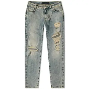 Custom Logo New Fashion Designer Men's Zipper Distressed Baggy Pant Skinny Denim Jeans Pants