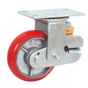 Heavy duty swivel spring loaded gate casters high load capacity 5 6 8 inch cast iron pu shock absorbing casters