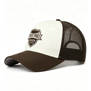 Custom Embroidery Hat Mesh Baseball <b>Cap</b> Two-Tone Brown & White <b>Trucker</b> Hat with Shield Embroidery Breathable Mesh <b>for</b> <b>Men</b> Women - Product Image 2